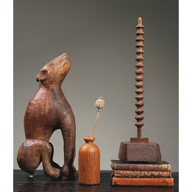 Antique Hand Carved Folk Art Howling Dog Sculpture. Hand carved naive howling dog. A pin has been used on the back of the...