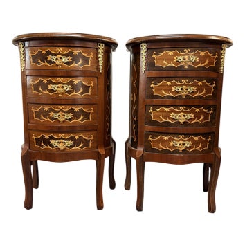 Marquetry Inlay Nightstands, Set of 2 For Sale