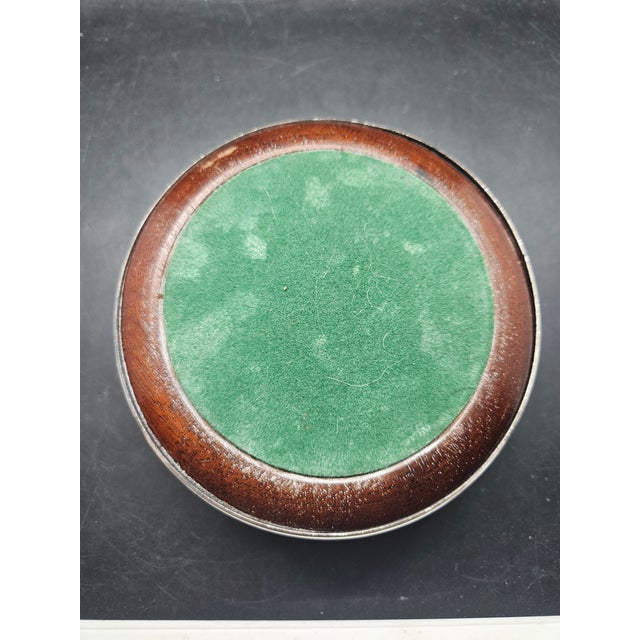 Mid-Century Modern Antique Silver Plate and Wood Wine Bottle Coaster With Silver Phoenix Embossed on Pendant For Sale - Image 3 of 3