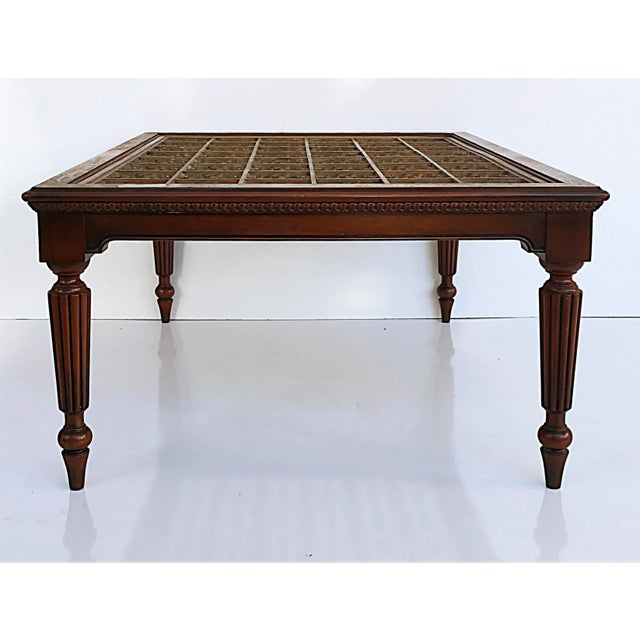 Vntage British Colonial Style Coffee Table With Inset Bronze, Christie's Auction Label For Sale - Image 4 of 12