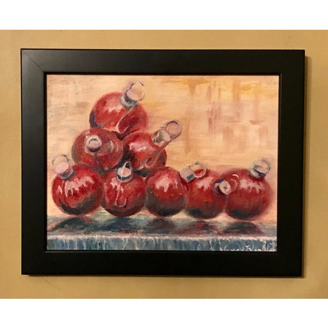Red Fountain Balls, New York City, Original Oil Painting, Holiday Art For Sale - Image 9 of 13