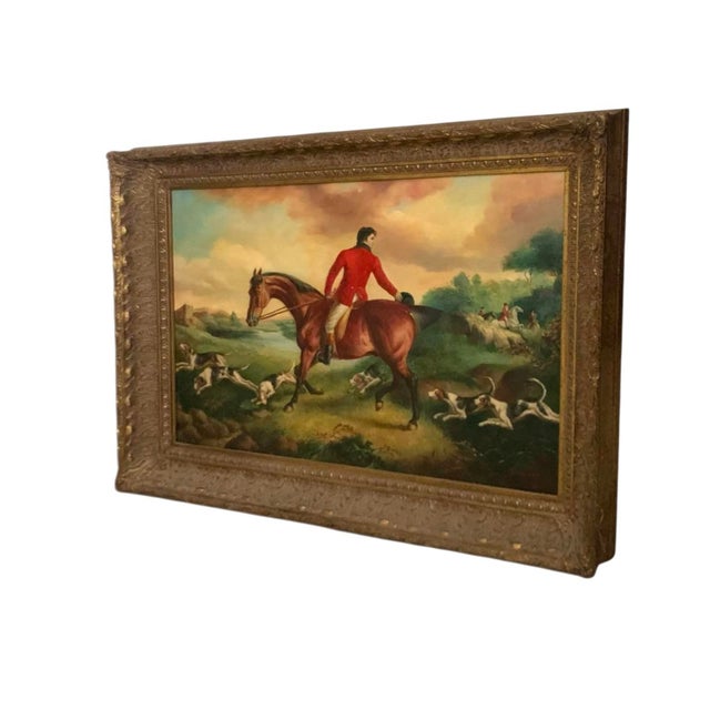 English Late 20th Century Fox Hunt Oil Painting Large Original Signed Equestrian Art Vintage Decor For Sale - Image 3 of 6