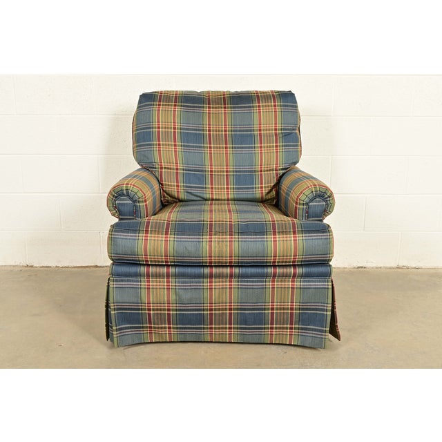 Harden Furniture English Country Plaid Upholstered Lounge Chair With Ottoman For Sale In South Bend - Image 6 of 15