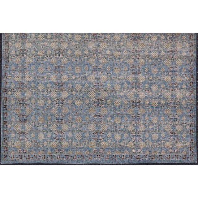Measures: 11'9 x 14'9 Modern Large Khotan Rug by Keivan Woven Arts in Blue and Ivory 11'9 x 14'9. Keivan Woven Arts / Rug/...