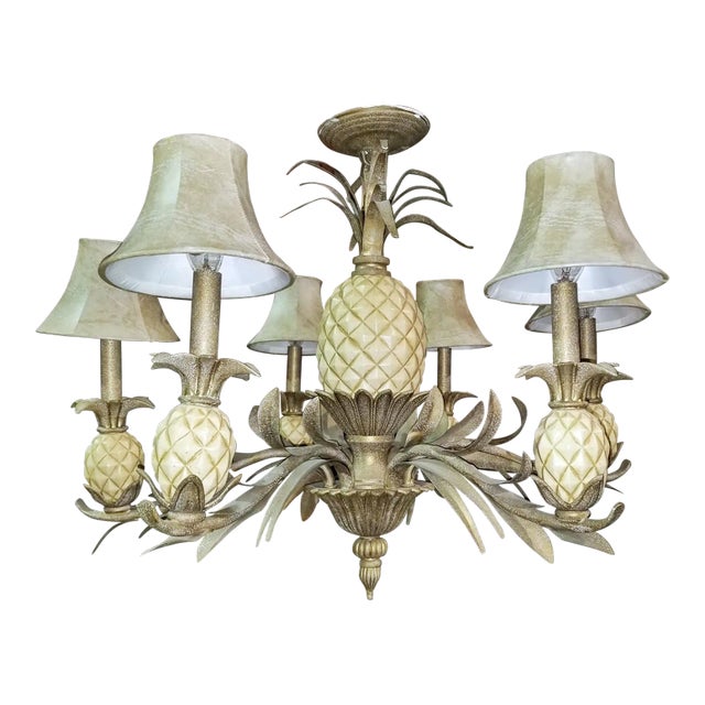 1980s Quoizel Pineapple Tole Chandelier For Sale