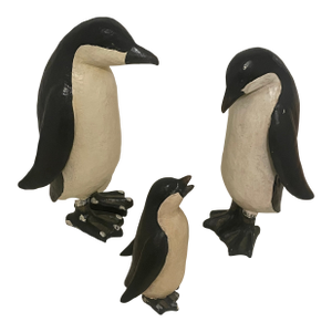 1990s 3 Solid Plaster Penguin Family Decoration Wildlife Art Deco