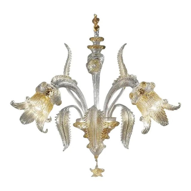 Italian Wall Sconce in Clear Murano Glass with Gold Floral Motifs by Simoeng for Simoeng For Sale - Image 6 of 6