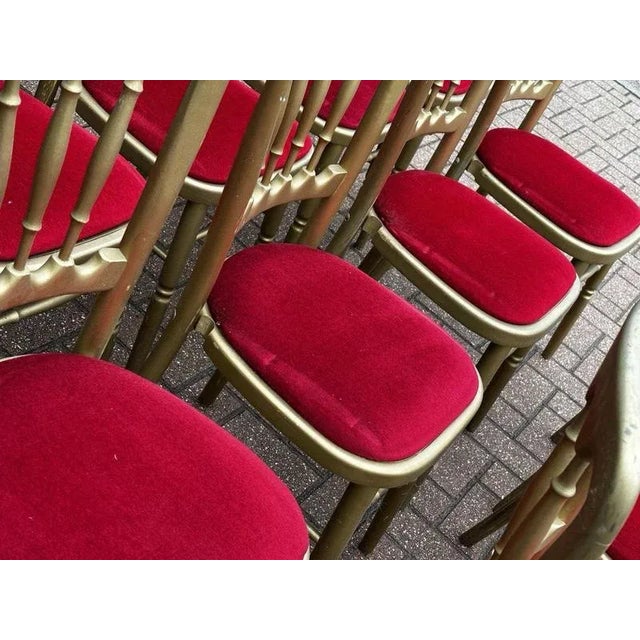 Gold Louis Style Upholstered Gilt Wood Dining Chairs, Set of 12 For Sale - Image 8 of 13