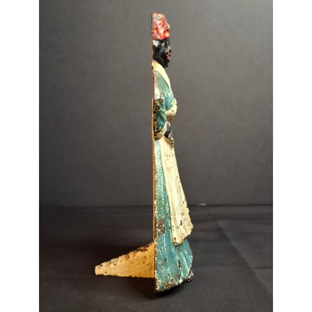 Early 20th Century Antique Cast Iron Woman Hands on Hips Doorstop Original Paint 1920s Albany Foundry Americana For Sale - Image 5 of 11