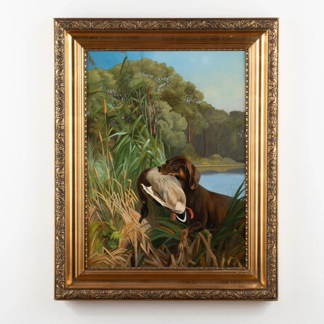 Original Oil on Canvas Painting of Retriever With Duck, Denmark Dated 1899 For Sale - Image 12 of 12