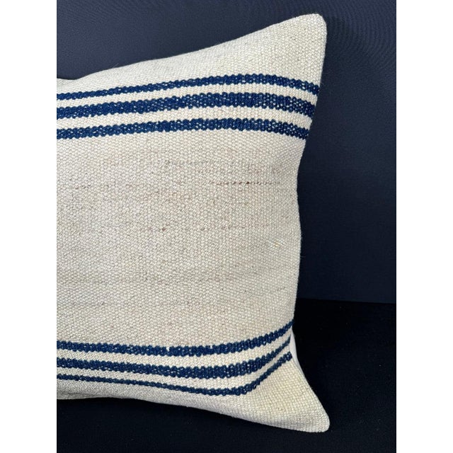 Contemporary Turkish Hemp Pillow Cushion Natural Beige Blue Cushion Cover 20x20 For Sale - Image 3 of 4