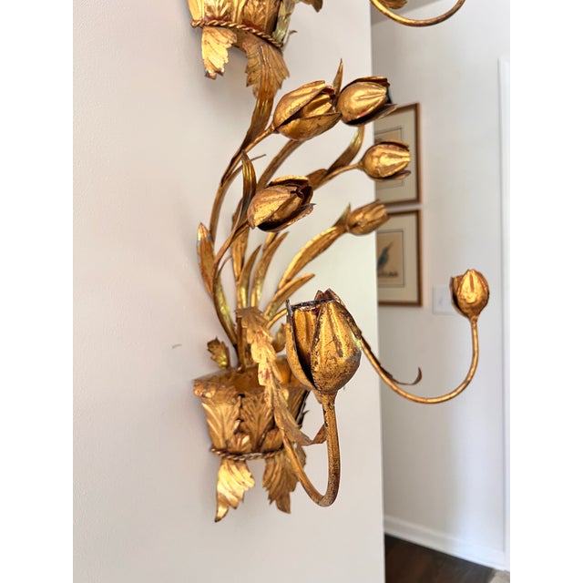 This is an absolutely stunning pair of vintage / mid-century toleware candle sconces that are tagged as Italian but are in...