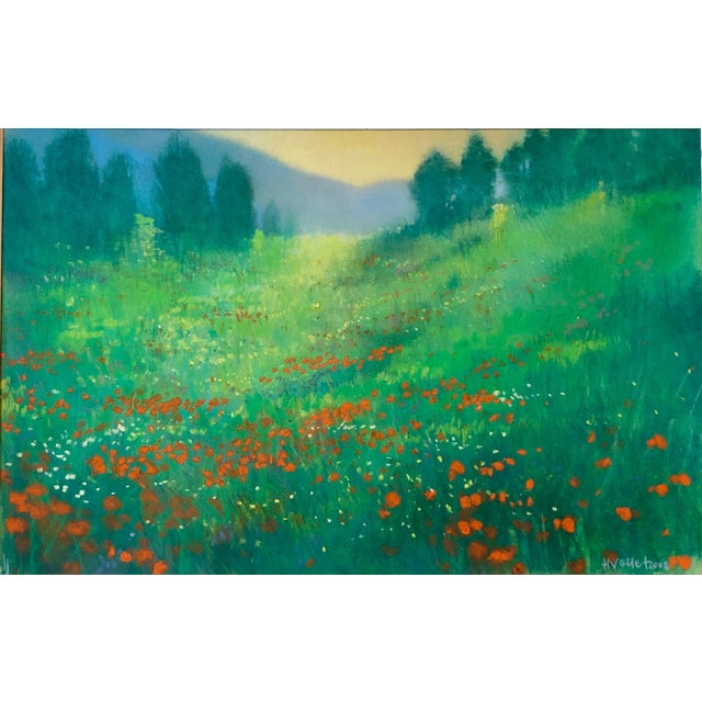 Drawing/Sketching Materials Kuno Vollet, German Contemporary Pastel Painting Radiant Landscape Field with Flowers Poppies, 2002 For Sale - Image 7 of 9
