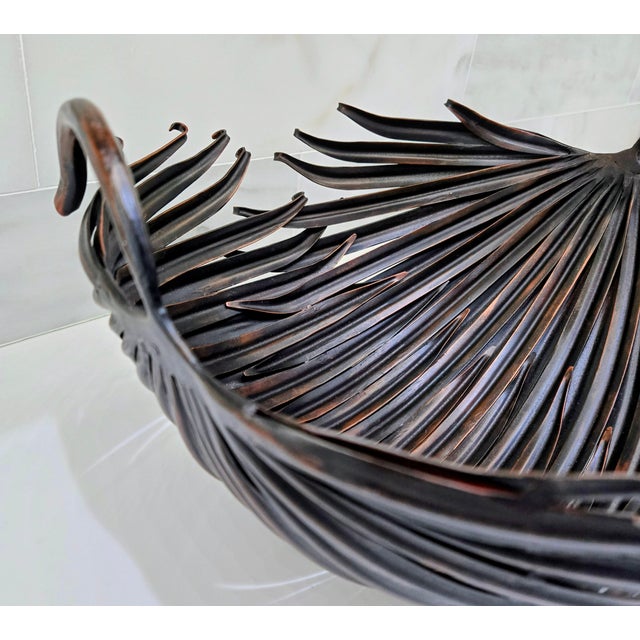 Contemporary Palecek Sculptural Metal Palm Leaf Centerpiece Bowl – Made in Philippines Vintage For Sale - Image 3 of 8