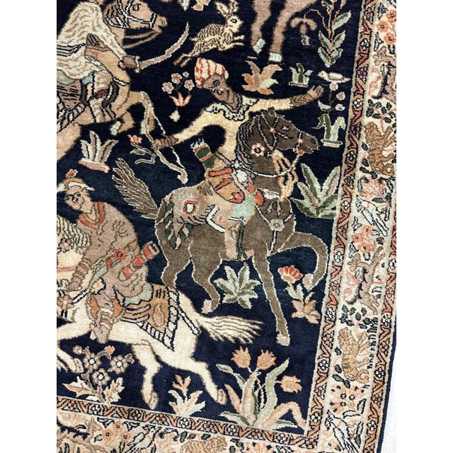 Persian KASHMIR SILK Royal Hunting Scene Vintage Runner Rug 2.6 x 10 For Sale - Image 3 of 3