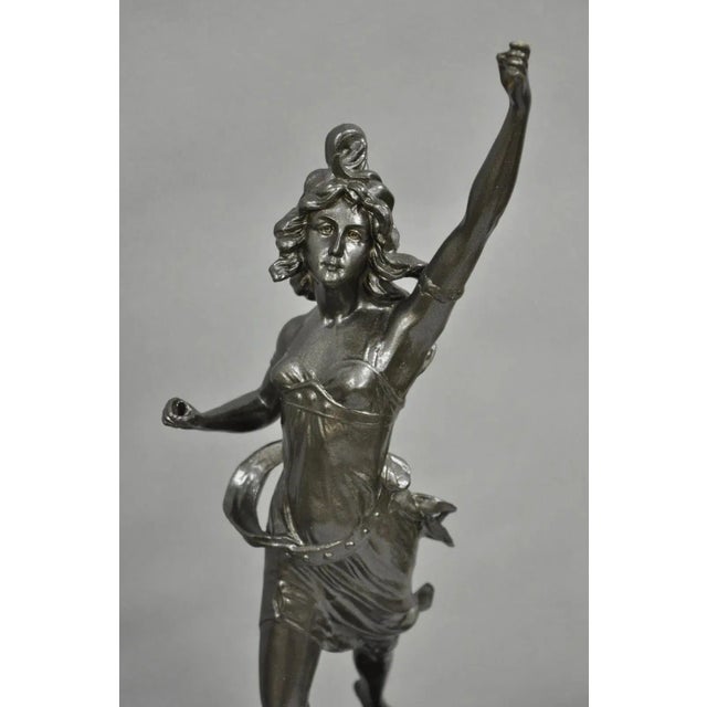 Silver Antique French Renaissance "Le Force & Le Pouvoir" Spelter Metal Sculpture Pair For Sale - Image 8 of 12