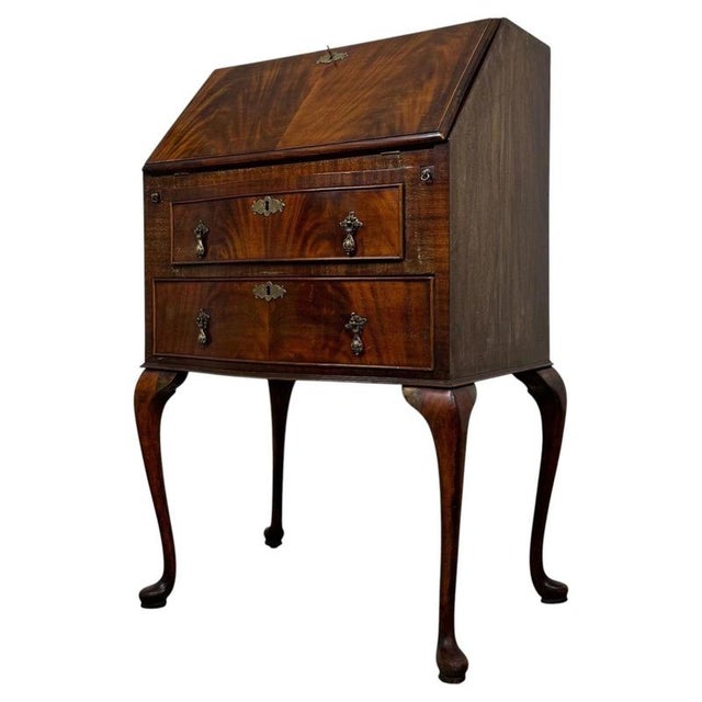 Small Antique English Edwardian Mahogany Secretaire For Sale - Image 5 of 14