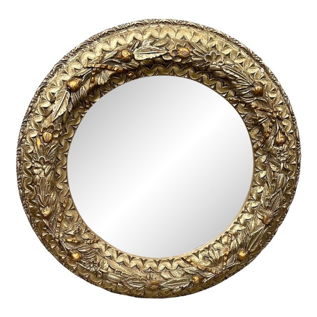 Large Round European Style Ornate Round Resin Bevelled Mirror For Sale