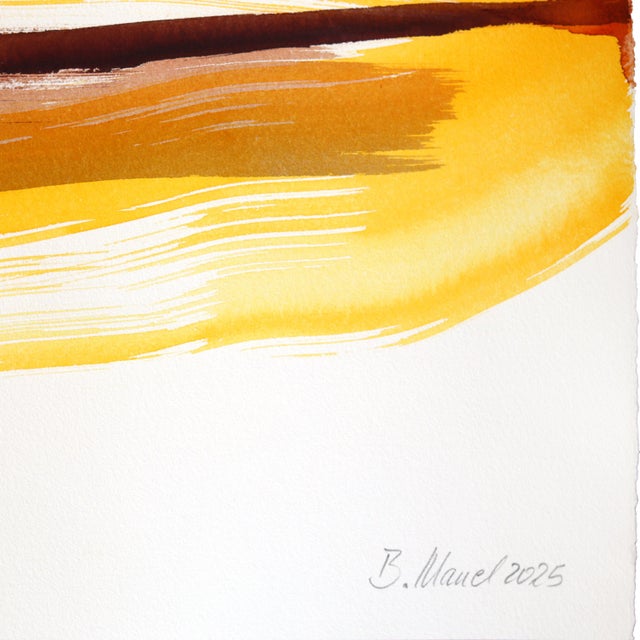 Golden Hour Landscape 3 - Original Warm Abstract Landscape Ink Painting on Linen Paper by Bettina Mauel For Sale In Los Angeles - Image 6 of 6