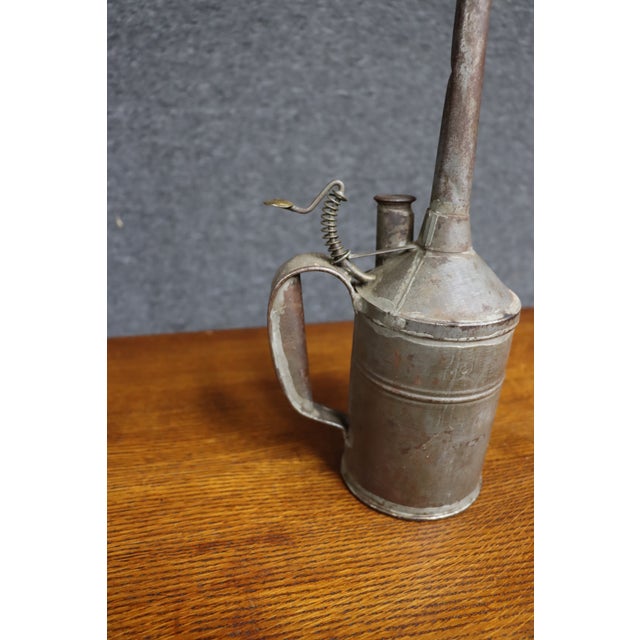 Gray Antique Tin Oil Can With Long Spout For Sale - Image 8 of 9