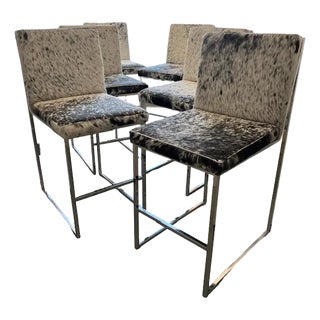 (3) Pairs of Mid-Century Modern Chrome + Cowhide Bar Stools - Custom-Made For Sale