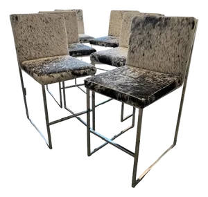 (3) Pairs of Mid-Century Modern Chrome + Cowhide Bar Stools - Custom-Made