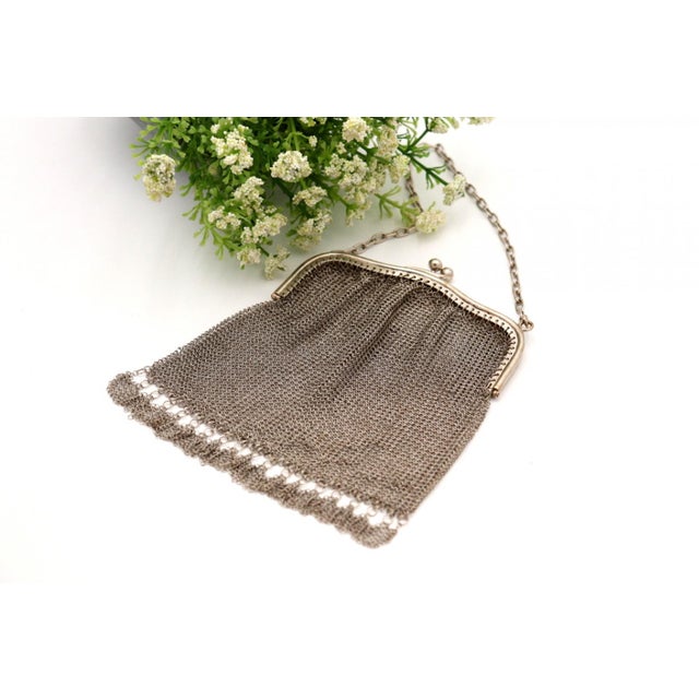 Silver Mesh Bag with Bow Trim For Sale - Image 5 of 5