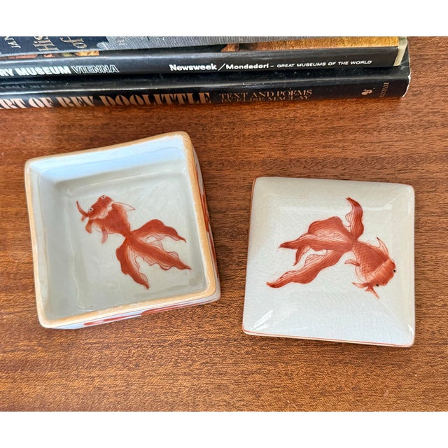 1980s 1980s Fancy Goldfish Lidded Porcelain Box For Sale - Image 5 of 7