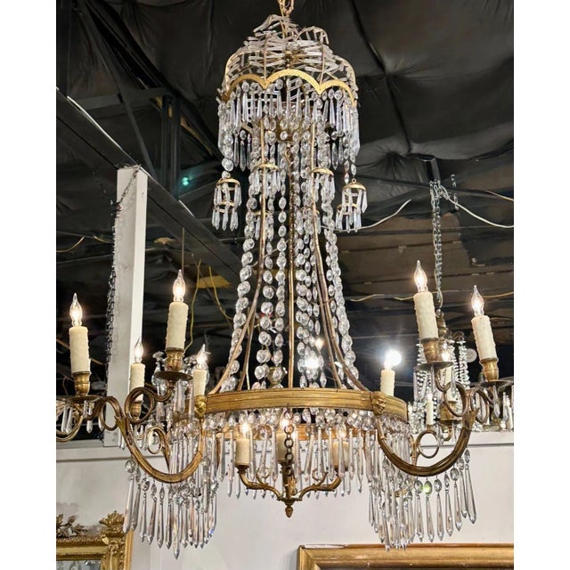 Swedish Gilt Bronze and Crystal Chandelier For Sale - Image 13 of 13