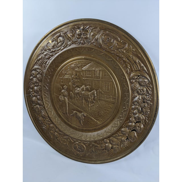 Vintage English Embossed Brass Wall Charger With Horse-Drawn Coach Scene, 23" For Sale In New York - Image 6 of 15