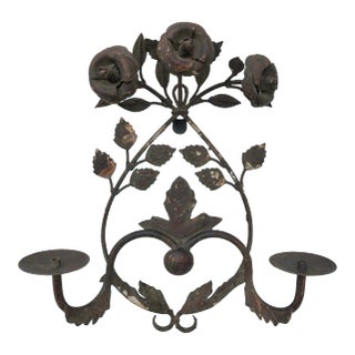 1960's Iron Rosette Candle Wall Sconce For Sale