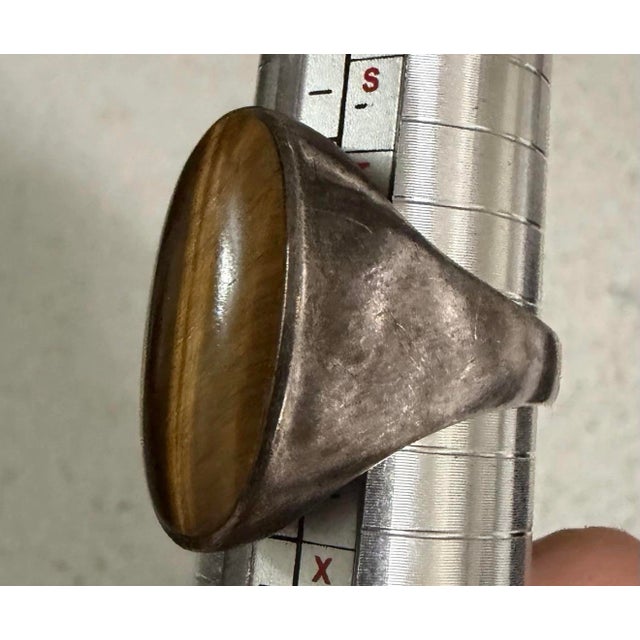 Metal Vintage Sterling Silver Size 10 Ring With Genuine Tigereye Stone Signed For Sale - Image 7 of 7