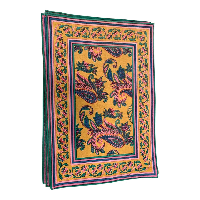 Colorful Vintage Set of Cotton Linen Placemats, Set of Four For Sale