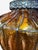 Vintage Amber Textured Glass Swag Pendant Lamp With Decorative Metal Cage, Newly Rewired For Sale - Image 4 of 8