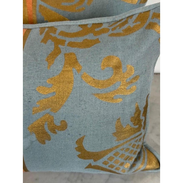 Early 21st Century Nomi Stenciled Linen Lumbar Pillows in Celeste Blue, Usa For Sale - Image 5 of 11