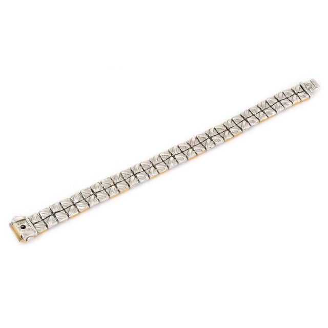 Late 20th Century Chimento Bracelet 18k Two Tone Gold Fancy Flower Style 12mm Wide Italian For Sale - Image 5 of 7