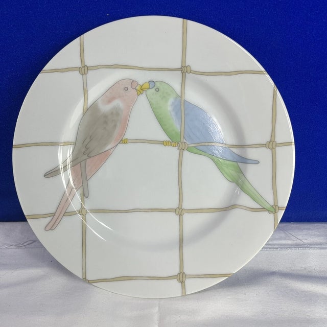 Mid-Century Modern Vintage Mid-Century Modern Fitz & Floyd Pastel Parakeets Birds Salad Plates -Set of 4 For Sale - Image 3 of 4