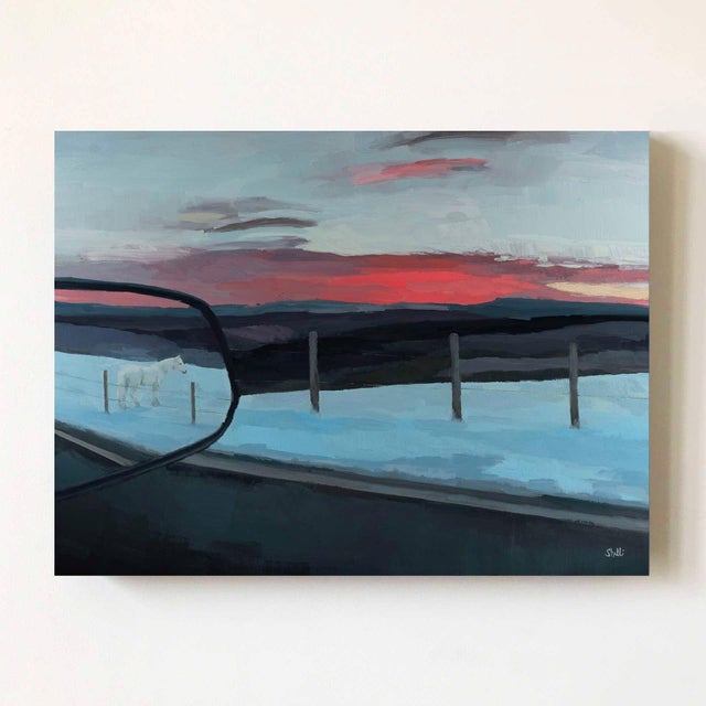 And Belonged to Otherwise Memory by Shelli Langdale | Oil on gallery panel Landscape with a horse at sunset. For Sale - Image 4 of 4