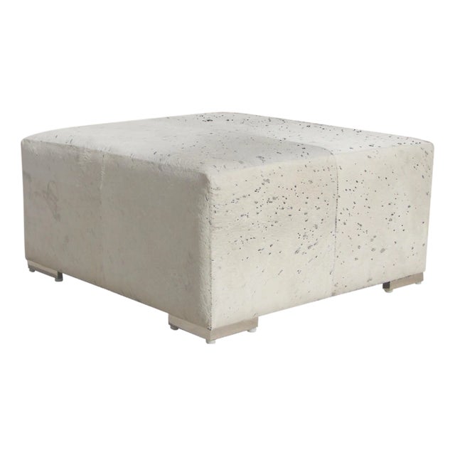 Pasargad Home Safari Silver Foil Cowhide Ottoman For Sale