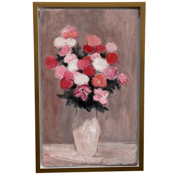 Mid 20th Century Un Bouquet De Fleurs, Oil on Board, by Anna Costa (1922-2022) France For Sale