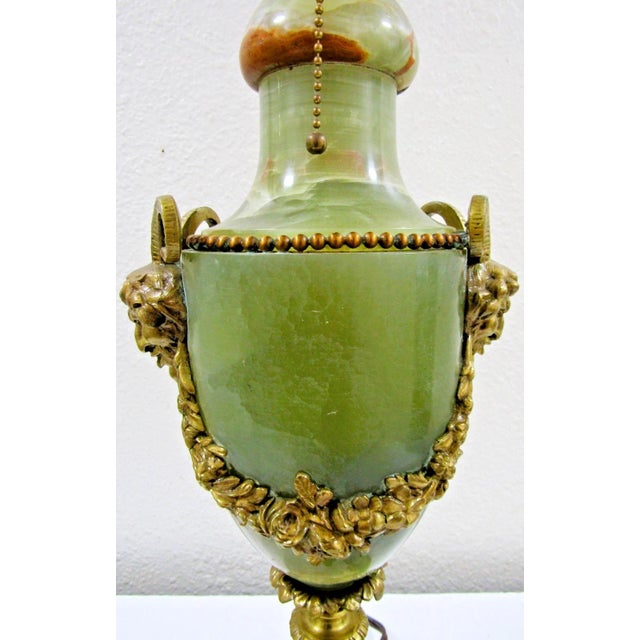 1900 - 1909 Antique French Neoclassical Green Onyx and Gilt Bronze Garland and Satyr Mounts Table Lamp For Sale - Image 5 of 17