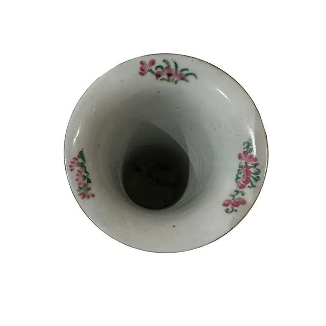 Ceramic Rose Medallion Trumpet Vases - a Pair For Sale - Image 7 of 8