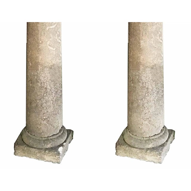 French Columns Antique Limestone - French Doric Style - A Pair For Sale - Image 3 of 5