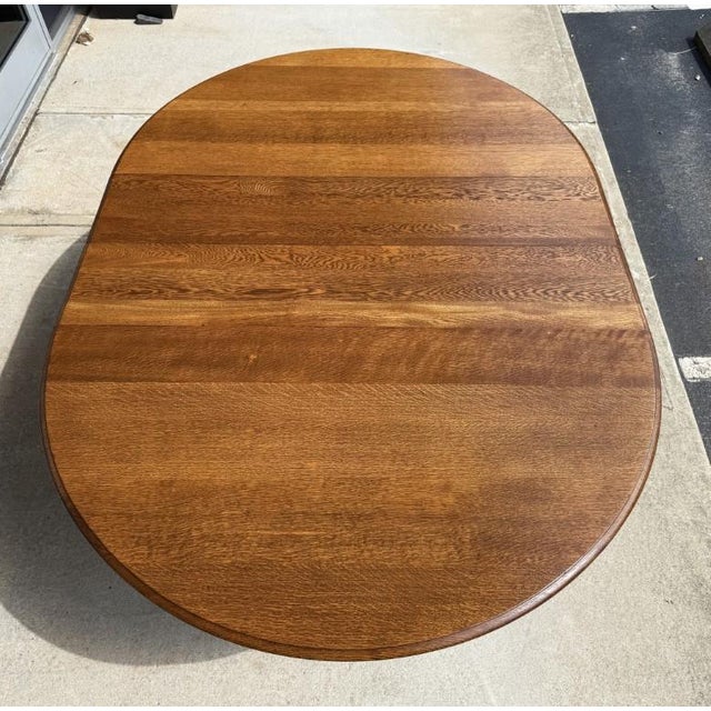7 Piece j.b. Van Sciver Co. Refinished Antique Oak Round Dining Set With Two Leaves For Sale - Image 9 of 18