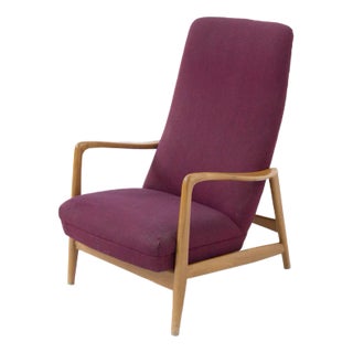 Vintage Wood Reclining Armchair attributed Giò Ponti, 1950s For Sale