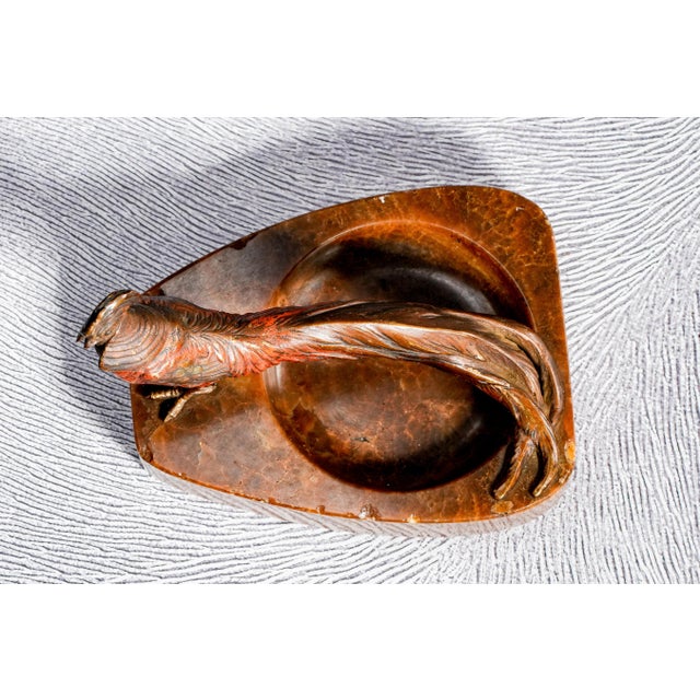 Austrian Antique Cold Painted Bronze Pheasant Bird Marble Catchall Dish For Sale - Image 16 of 17