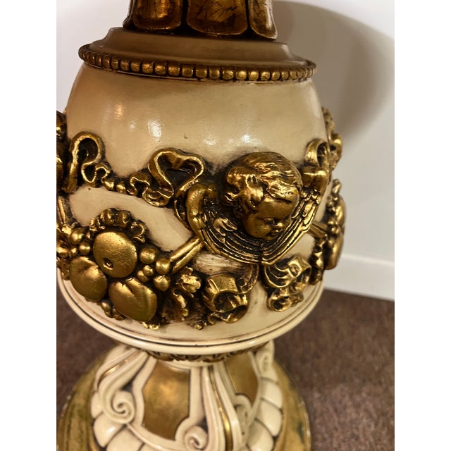 Gold Set of 2 1966 Fuggiti Studios Cherub Hollywood Regency Marble Stands For Sale - Image 8 of 12