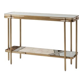 Theodore Alexander Iconic Marble, Brass and Leather Console/Sofa Table For Sale