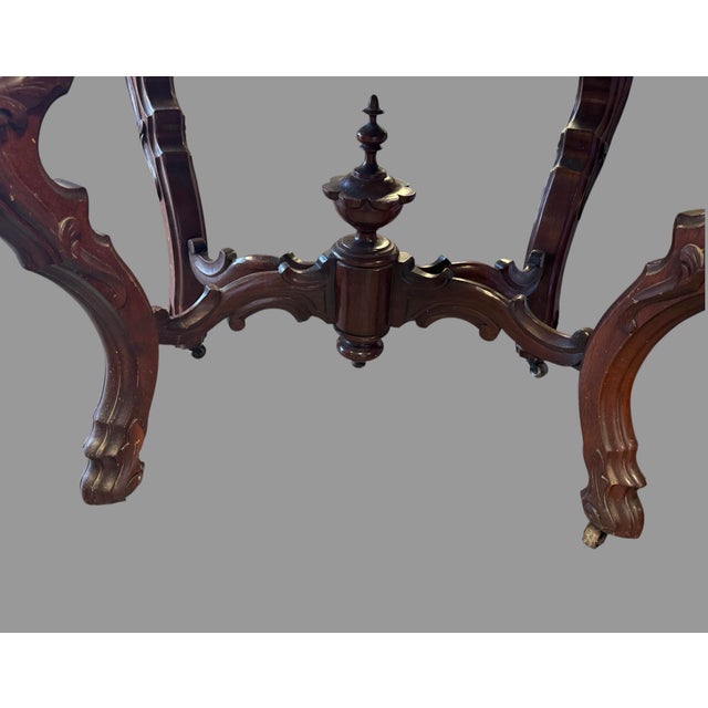 Antique Victorian Oval Inset Walnut Marble Top Parlor Center Table Stand For Sale - Image 9 of 12