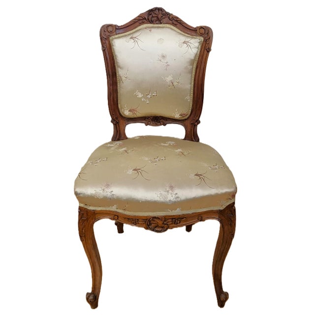 Pair French 19th C Upholstered Louis XV Style "Shell" Carved Walnut Side Chairs For Sale - Image 4 of 18